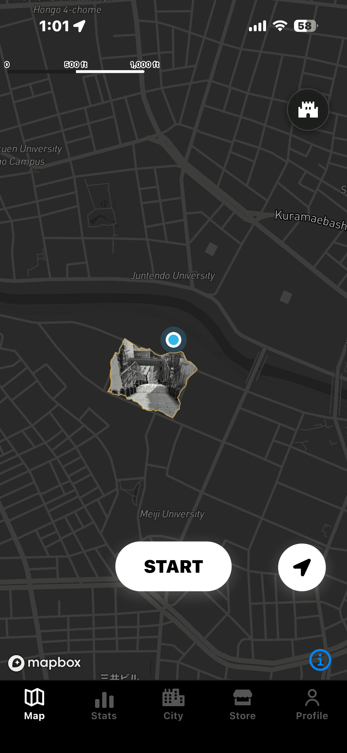 Territory Run の Map 画面で、走行中の領地獲得 UI